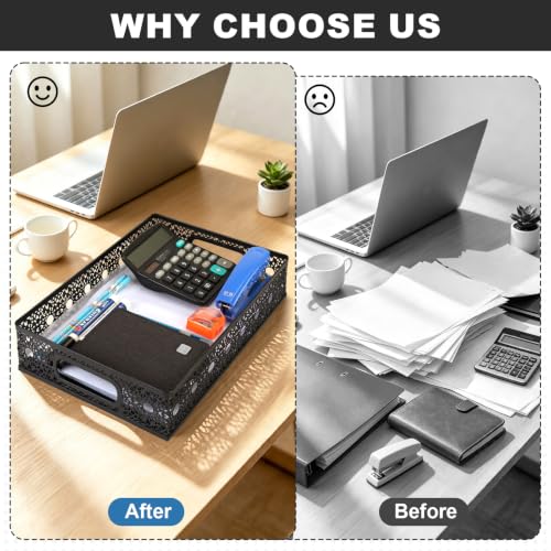 Desk Organizer Tray, 2Pack Office Metal A4 Letter Paper Tray Storage Basket