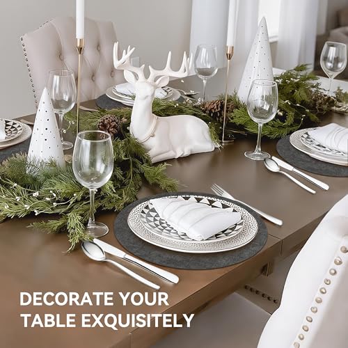 13" Round Placemats Set of 6, Reversible Faux Leather Wipeable Table Mats - color: Deep Gray