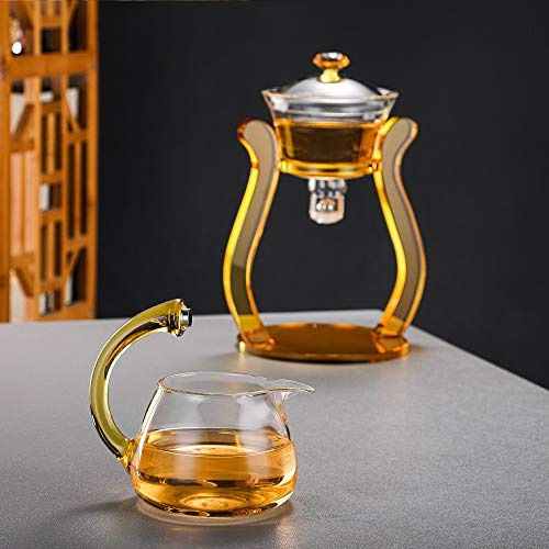 RORA Glass Teapot Set Semi Automatic Drip Rotating with Infuser Lazy Kungfu Tea pot Set - color: Orange, size: teapot