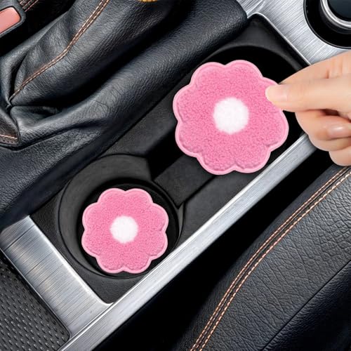 Car Cup Holder Coaster, 2-Pack Drink Coasters for Car Absorbent Accessories, Car Things Automotive Organization, Desk Use, Men and Women’s Must-Haves, Pink Lace Cup Felt Inserts Gift for Her - color: Pink/White