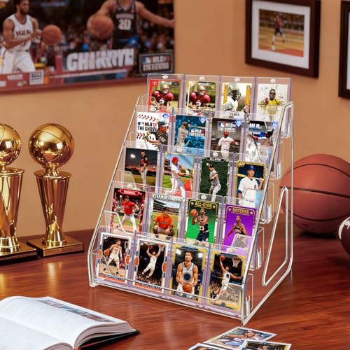 tutata Trading Card Display Stand, PSA Card Display Acrylic Shelf, Vertical Holder for Baseball Cards, Easy Clip-On Design 5-Tier
