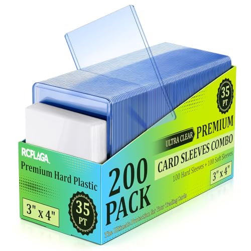 200 Card Sleeves Hard Plastic, RCPLAGA 3"X 4" Trading Card Holder, 35PT - size: 100 Hard Sleeves + 100 Soft Sleeves