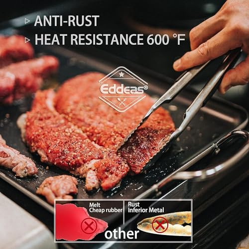 EDDEAS Grill Tongs - BBQ Tongs Heat Resistant 600 Degrees, Heavy Duty Metal, Perfect for Cooking, Grilling, Set of 4, 7",9",12" & 14 inch Black - color: Silver 4Pcs, size: 7+9+12+14 inch