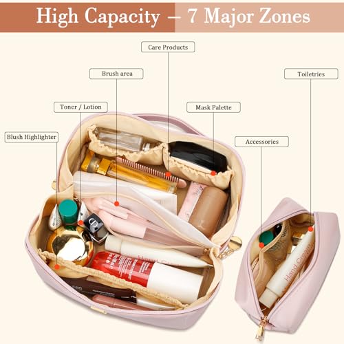 Initial Makeup Bag Personalized Gift for Women Teen Girls - color: Pink, style: M