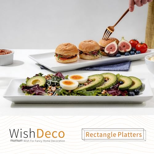 WishDeco Large Serving Platter Set of 2, Long Ceramic Serving Tray 16 Inch - size: 16 inch
