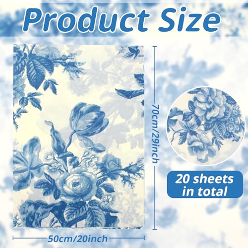 Benvo 20 Sheets Floral Print Tissue Paper 20 inch x 29 inch Decoupage Paper Decorative Tissue Gift Wrapping for DIY Art Craft Spring Wedding Birthday Baby Shower(Style B) - color: Blue Peony