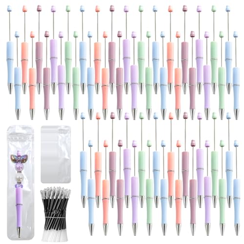 300 Pieces DIY Beadable Pen Kit – 100 Plastic Ballpoint Pens with Refills & Bags – School Supplies, Office Accessories & Decorative Items for Students & Teachers (Pastel) - color: Pastel, size: 100