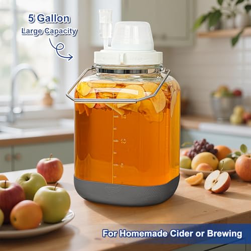 5 Gallon Square Fermentation Jar with Wide Mouth, Stainless Handles, 1 Pack