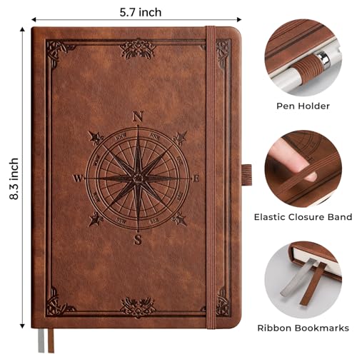 AHGXG Dotted Journal Notebook, 192 Pages, A5 Medium Size (5.7'' x 8.3'') - color: Brown