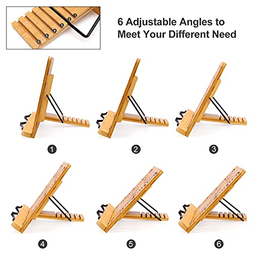 MEGREZ Foldable Bamboo Book Stand Adjustable Cookbook Reading Holder - color: Giraffe and Tree