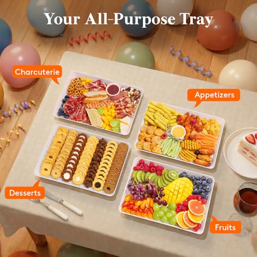 Lifewit 4-Pack Large Serving Tray, 14.5 x 9.5 Plastic Food Serving Platter - size: Large(14.5"x9.5")