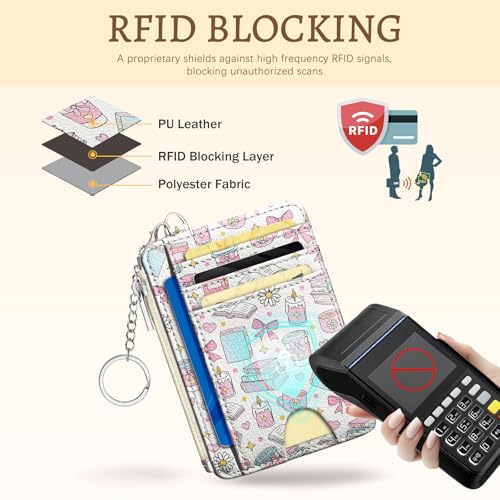 Kelvoris Credit Card Holder Small Wallet Women, Slim RFID, Book Coffee Bow - color: Book Bow