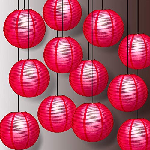Paperlanternstore.com 12 Pack - 12 Inch Red Fine Line Premium Even Ribbing Paper Lantern, Extra Sturdy - color: Red Fine Line (12-pack), size: 12 Inch