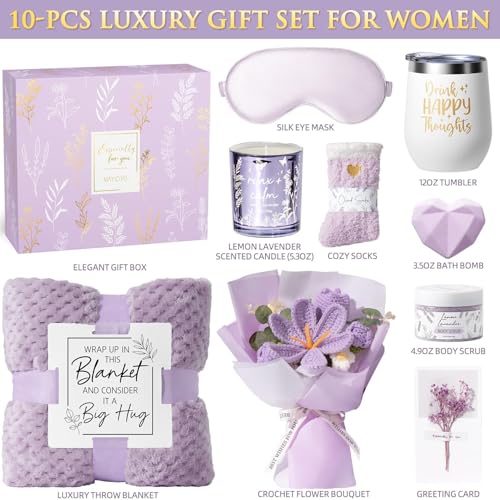Birthday Gifts for Women, Spa Self Care Package Get Well Soon Gift Baskets - color: Purple - Lemon Lavender