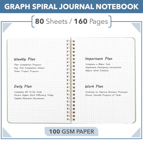 Mr. Pen- Graph Grid Spiral Journal Notebook Set, A5 (5.7" x 7.9"), 160 Page - color: Green