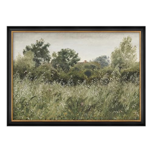 MUDECOR Premium Framed Wall Art Sage Green Forest Tree Flower Field Landscape Nature Wilderness Illustrations Fine Art Farmhouse Floral Botanical for Living Room, Bedroom, Office - 26"x36" Black - color: A07-2308-na05, size: 36"L x 26"W, style: Black Fram