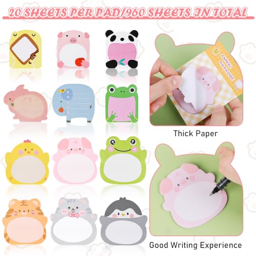 DIYASY 48 Pads Cute Animal Sticky Notes, Self Adhesive Cartoon Sticky Notes - color: Pink