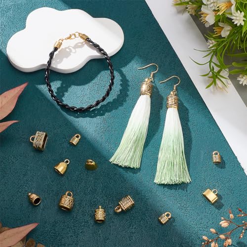 PH PandaHall 78 pcs 8 Styles Leather Cord End Cap Alloy Tibetan Style Metal Bead Tube Barrel Loop Clasp for Earring Bracelet Jewelry DIY Craft Making Antique Golden, for 2~12mm Cord - color: Antique Golden-78pcs