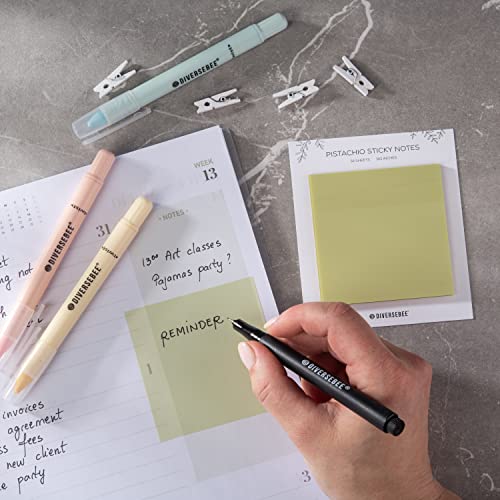 DiverseBee 50 Sheets Pastel Transparent Sticky Notes, 3x3” Clear Sticky Tabs, Translucent Page Flags Book Markers Stickers, Planner Accessories, Bible Journaling Study School Supplies (Pistachio) - color: Pistachio
