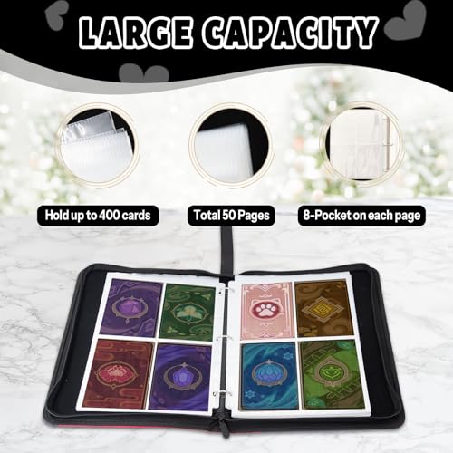 4 Pocket Card Binder Cat, Cat Trading Card Binder for Girls, Collectible Trading Card Holder for 400 Cards, PU Leather Binders Game Cards Collection Sports Cards Collector Albums with Zipper - color: Cat-Black&White, size: 400 Pockets
