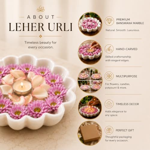 RITUALISTIC Marble Lehar Urli | Urli for Flower Decoration | Marble Urli Bowl for Home Decoration | Kitchen Décor | Bowl for Decorations | Perfect for Festive Occasion & Valentine's day gift - style: Lehar Marble Urli