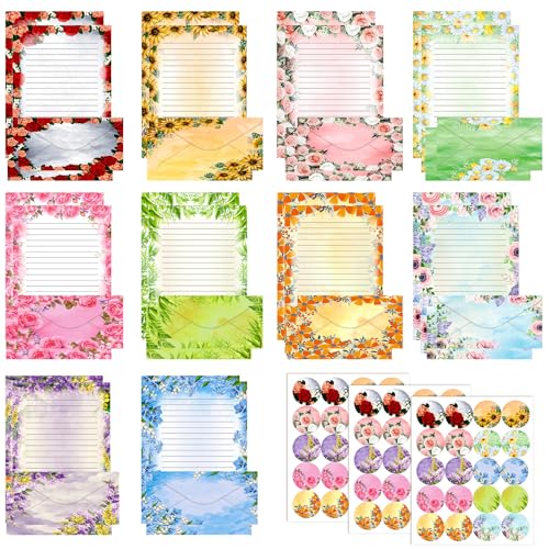 TaoBary 160 Pcs Flower Stationery Paper and Envelopes Set, 8.5 x 11'' - size: 8.5 x 11 Inch, style: Flower