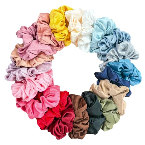 Simnice 20 Colors Satin Large Scrunchies for Women Soft Silk Hair Scrunchie - color: 20 Colors-L