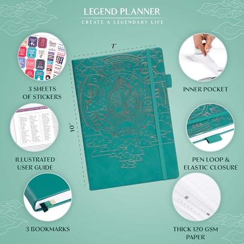 Legend Planner PRO Weekly & Monthly, Large Undated, 7”x10”, Viridian Green - color: Viridian Green + Gold Foil