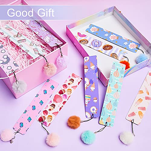 Outus 12 Pcs Cute Bookmarks for Kids with Pom Pom, Girls Page Markers Gift - style: Cute