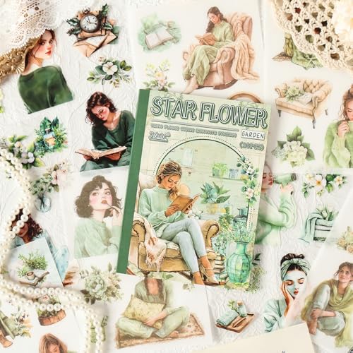 TIAMECH Star Hibiscus Garden Green Girl Sticker Book - color: Star Hibiscus Garden