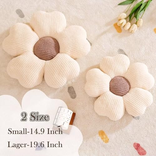 Kcvvcr Flower Throw Pillow, Cute Flower Shaped Pillow Decorative Throw Pillow for Bed Couch, Soft Daisy Pillows Floor Seating Cushion Cushions (14.9 Inch Ivory+Brown) - color: Ivory+brown, size: 14.9 Inch