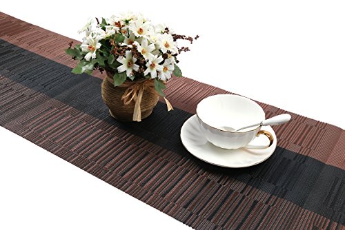 SHACOS Table Runners Woven Vinyl Table Mats 12x54 inch for Kitchen Dining Table Non Slip Washable, Ombre Coffee Black - color: Ombre Coffee Black, size: Table Runner 12 x 54 inch