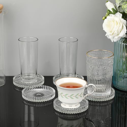 JUXYES Set of 8 Heat-Resistant Clear Glass Coaster for Hot and Cold Drinks - color: Clear, size: 8 Pack