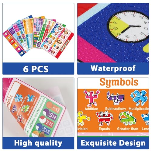 Educational Placemats Set of 6 Preschool Kid Plastic Table Mat 17×13×0.04in - style: Educational Montessori