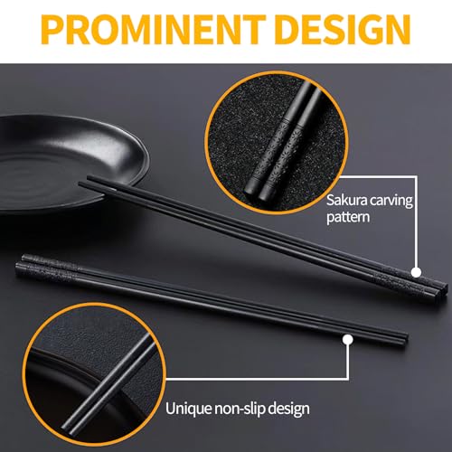 12 Pairs Fiberglass Chopsticks Reusable Chop Sticks Black Chopstick Dishwasher Safe Japanese