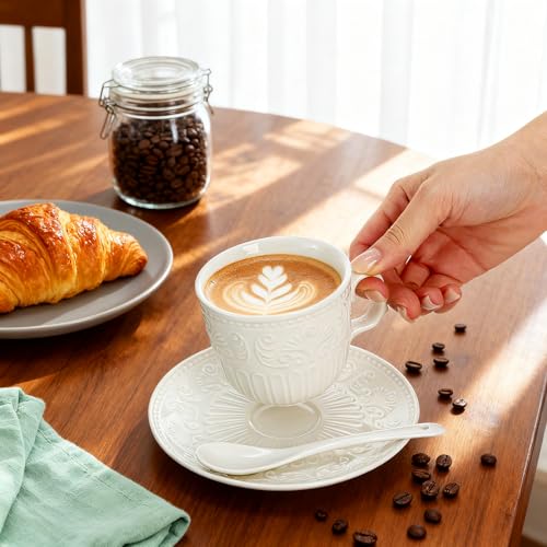 ZAVOOS Set of 6 Tea Cup and Saucer with Spoons, 6 Oz