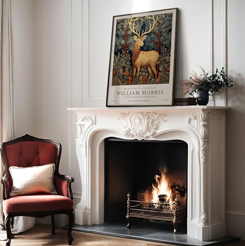 Poster Master William Morris Poster - Reindeer in the Forest Print - Deer Art - Botanical Art - Exhibition Artwork - Animal Piece - Floral Illustration - Aesthetic Bedroom or Office Decor - 8x10 UNFRAMED Wall Print - color: Style-01, size: 8"L x 10"W