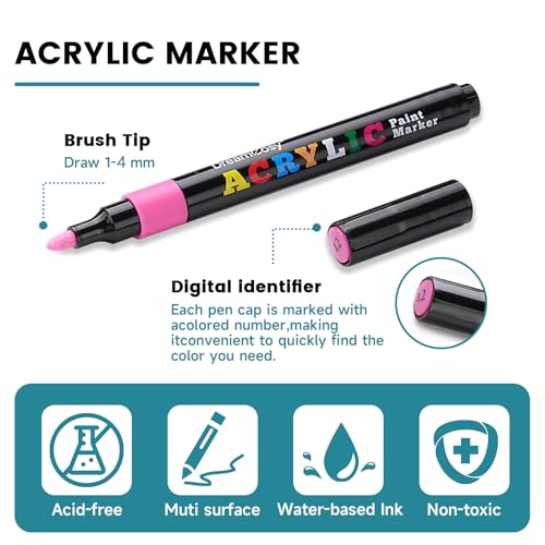Acrylic Paint Markers Bulk 144 Pack 12 Colors Medium Tip for Teacher School