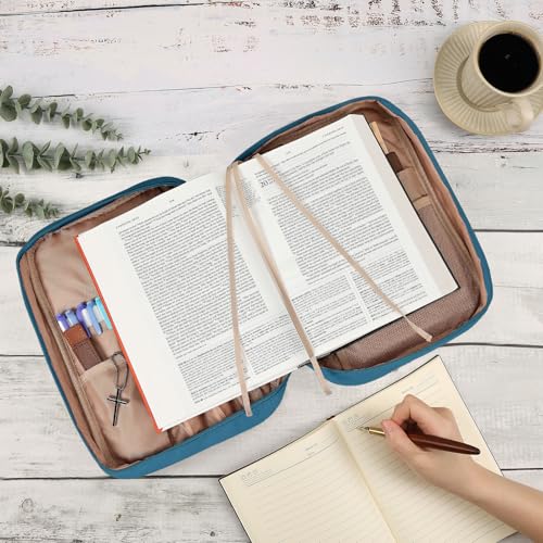 FINDCOZY Bible Cover for Women, Large Carrying Case for Regular Bible - color: Lake-Blue, size: Large