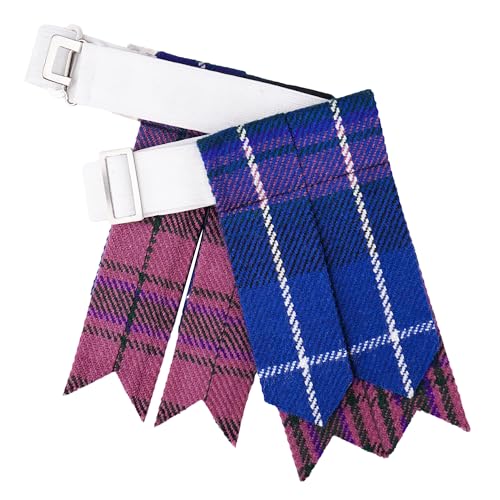 EZE Kilt Flashes for Men with Heavy Buckle Adjusters, Plain & Tartan Kilt Sock Flashes Acrylic Wool - color: Pride of Scotland