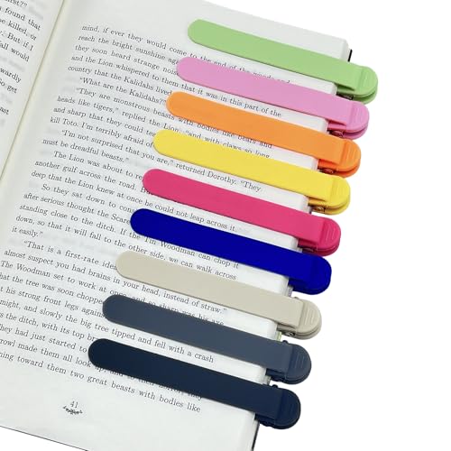 9Pcs Automatic Bookmark, Silicone Smart Book Marks for Reading Women, Men, Kids,Cute Unique Book Markers Bookmark Clip Reading Accessories Gifts for Book Lovers - color: 1 Dark Grey+1 Light Grey+1 Beige+6 Colorful