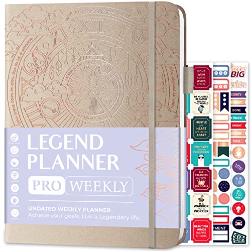 Legend Planner PRO Weekly & Monthly, Large Undated, 7”x10”, Seashell - color: Seashell + Gold Foil