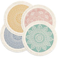 Set of 4 Round Placemats 13 Inch Cotton Woven Mandala Tassels Table Mats - color: Colorful-4pcs