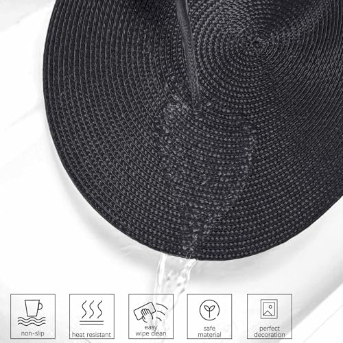 AHHFSMEI Round Placemats Set of 6 Heat Resistant Washable Non-Slip Woven Braided Table Mats for Dining Table Kitchen & Home Decor (Black) - color: Black, size: Set of 6