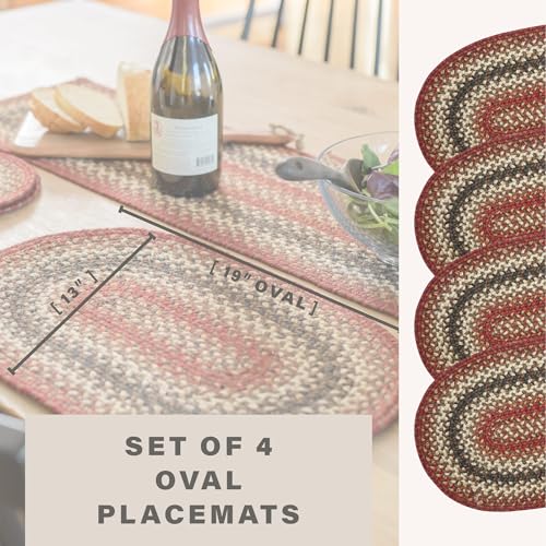 Homespice Chester Braided Placemats for Cabin Decor, Oval 13x19 Set of 4 - color: Chester