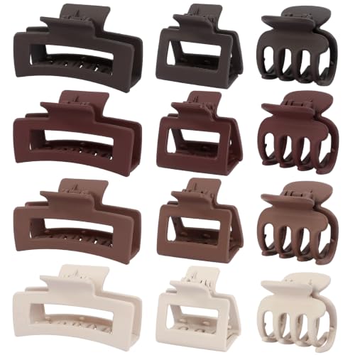SMKSL 12 Pcs Hair Claw Clips for Women & Girls 3 Styles Hair Accessories - color: Brown Scarlet