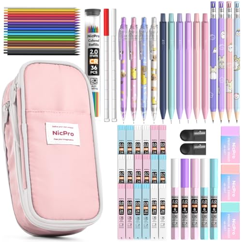 Nicpro 45PCS Mechanical Pencils with 462 Lead Refills (Pink) - size: 47 PCS