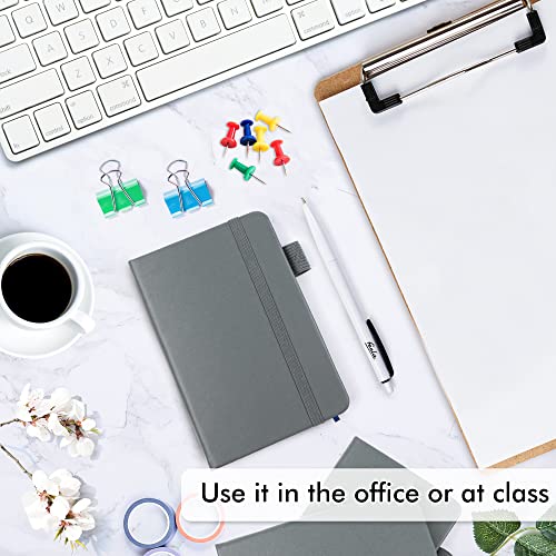 feela 3 Pack Pocket Notebook Journals with 3 Black Pens, A6 Mini Cute Small Journal Notebook Bulk Hardcover College Ruled Notepad with Pen Holder for Office School Supplies, 3.5”x 5.5”, Gray - color: A6 3 Gray