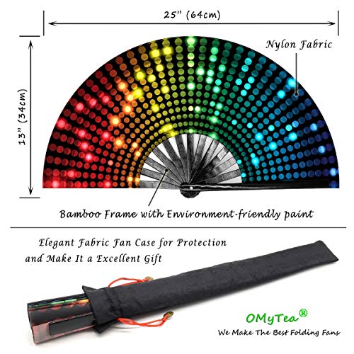 OMyTea Large Rave Clack Popping Fan for Line Dancing - Boots on The Ground Folding Hand Fan - for EDM, Music Festival, Hot Flashes, Party, Decoration (Disco Lights Dots) - color: Disco Lights Dots