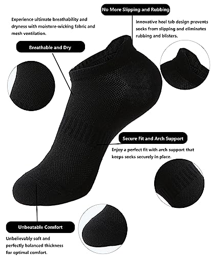 ACCFOD Womens Ankle Socks Athletic Running Low Cut Socks With Tab 6 Pairs - color: Black, size: 9-11